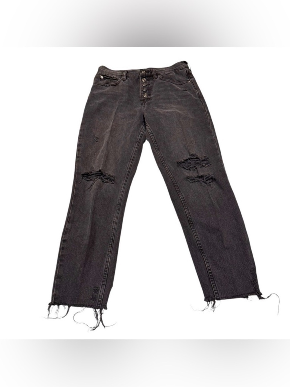 Free People We The Free High Rise Ripped Button Fly Jeans Washed Black Size 26
